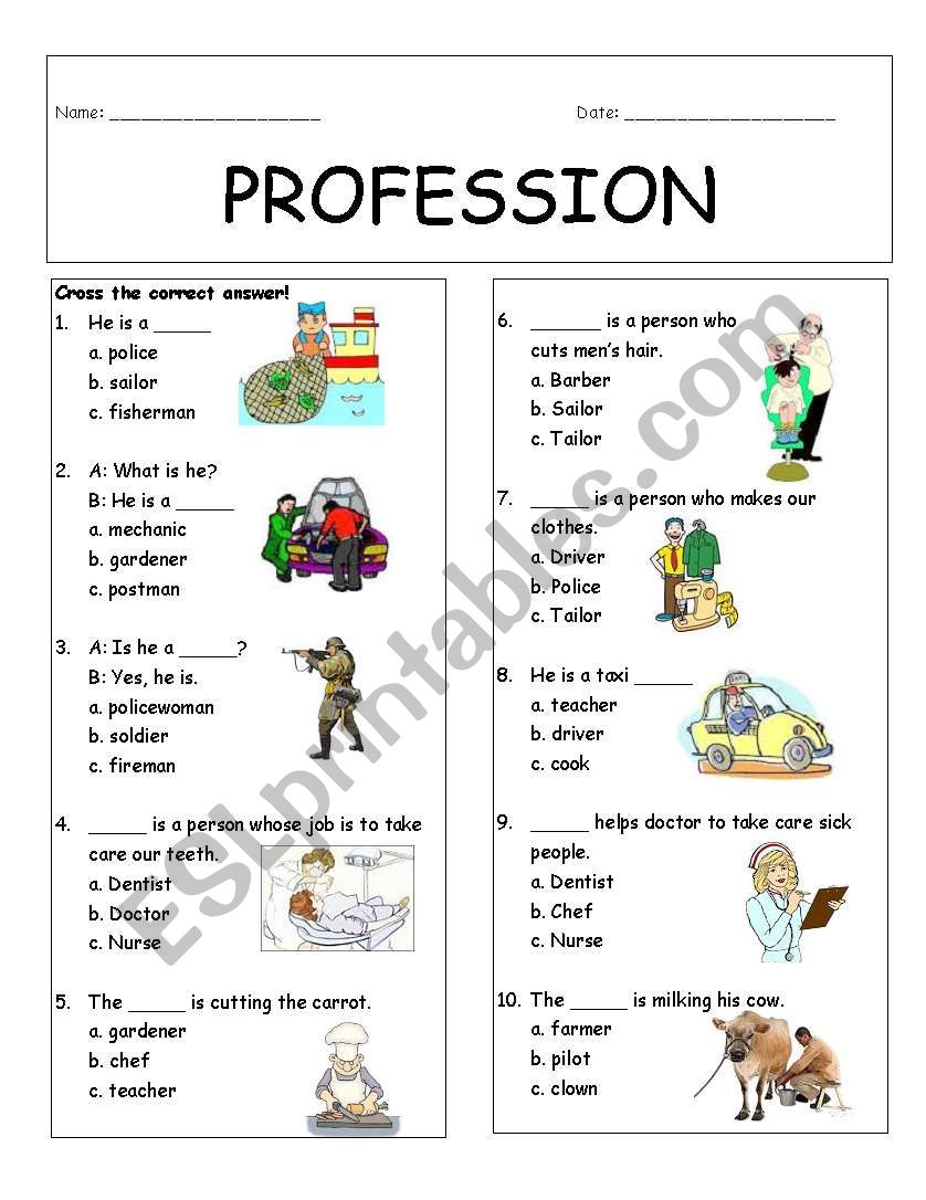 Profession worksheet