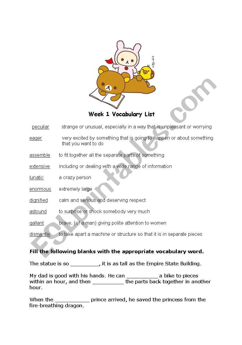 Weekly Vocab Builder worksheet