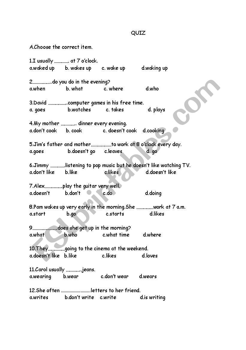 present simple quiz worksheet