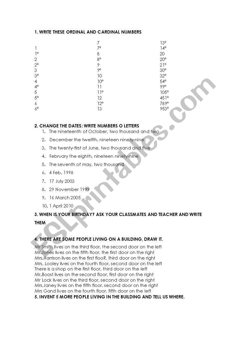 ORDINAL NUMBERS worksheet