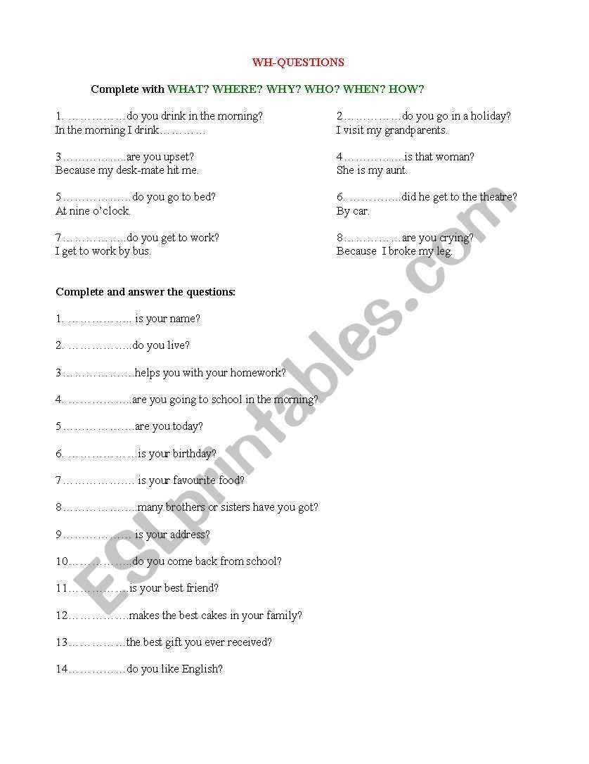 WH-questions worksheet