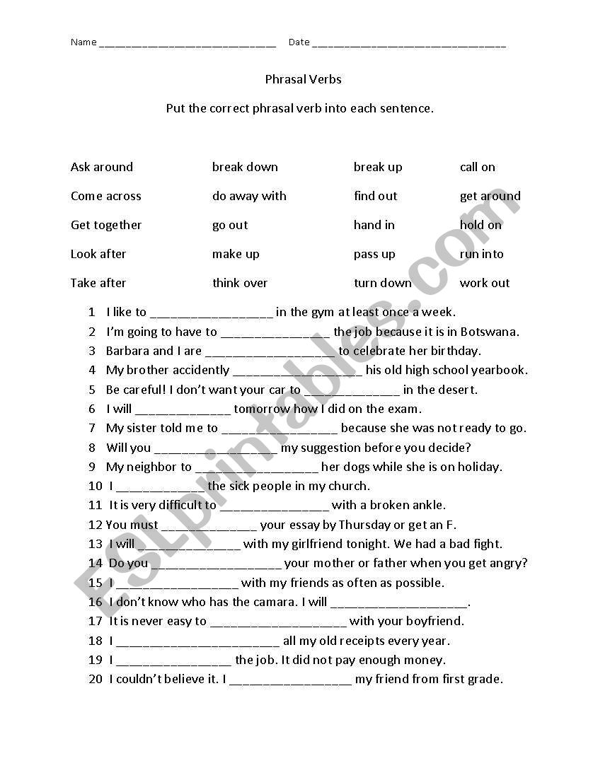 Phrasal Verb Quiz worksheet