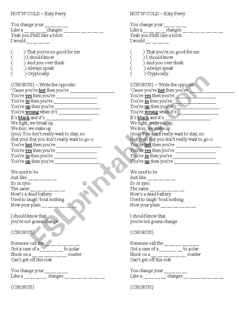 Hotncold - Katy Perry song activity