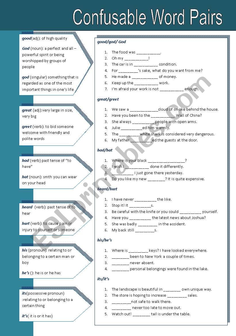 Confusable Word Pairs 5 worksheet