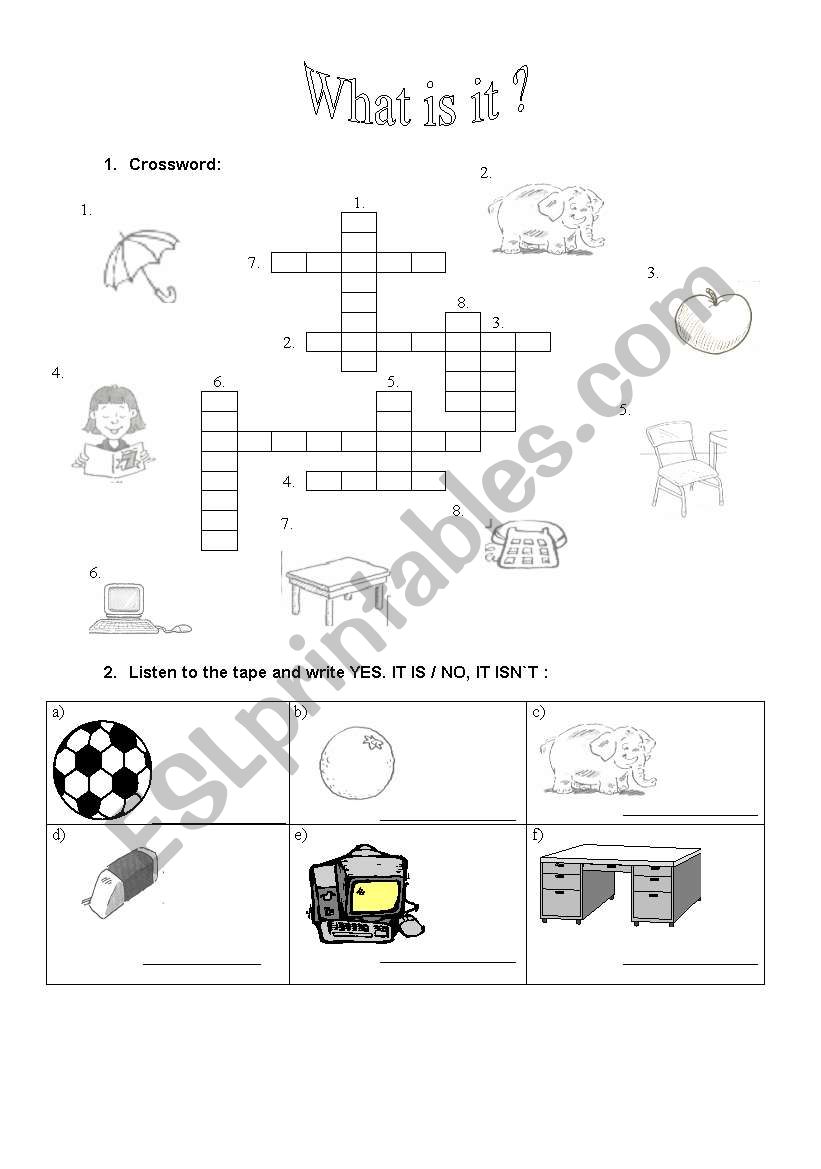 Objects crossword worksheet
