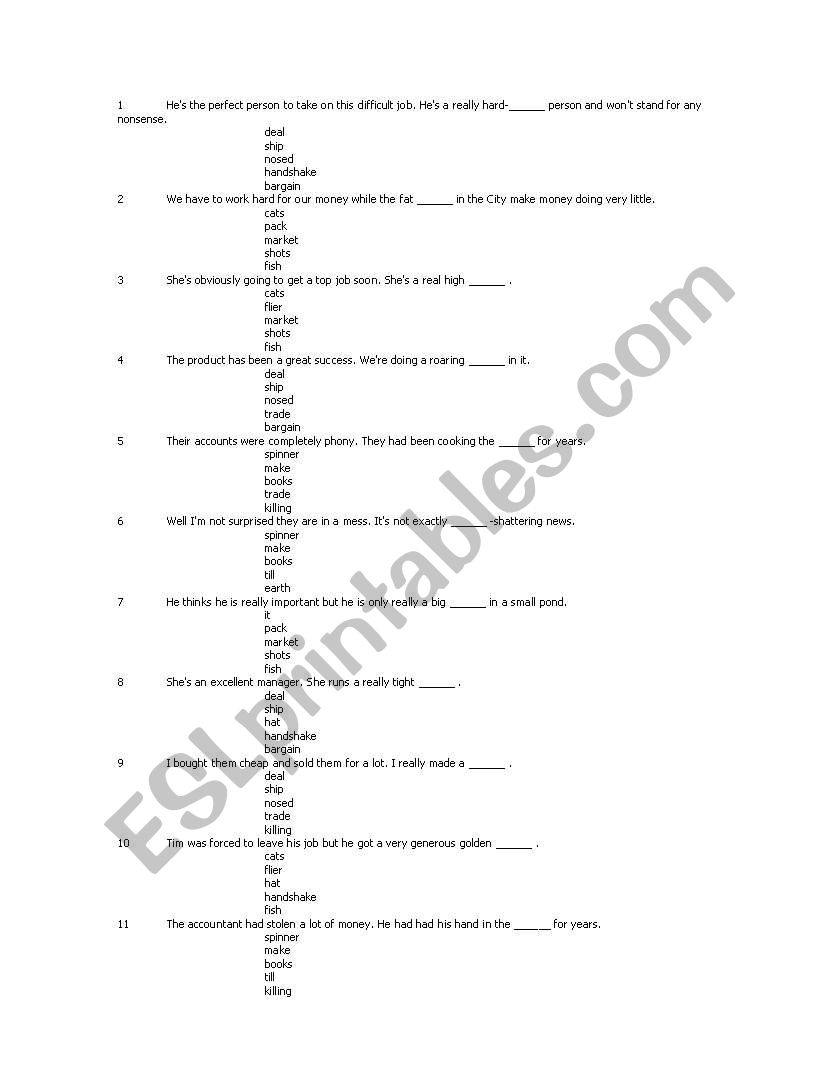 Business expressions worksheet