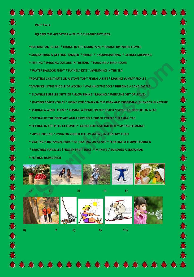 Seasonal Activities PART 2 worksheet