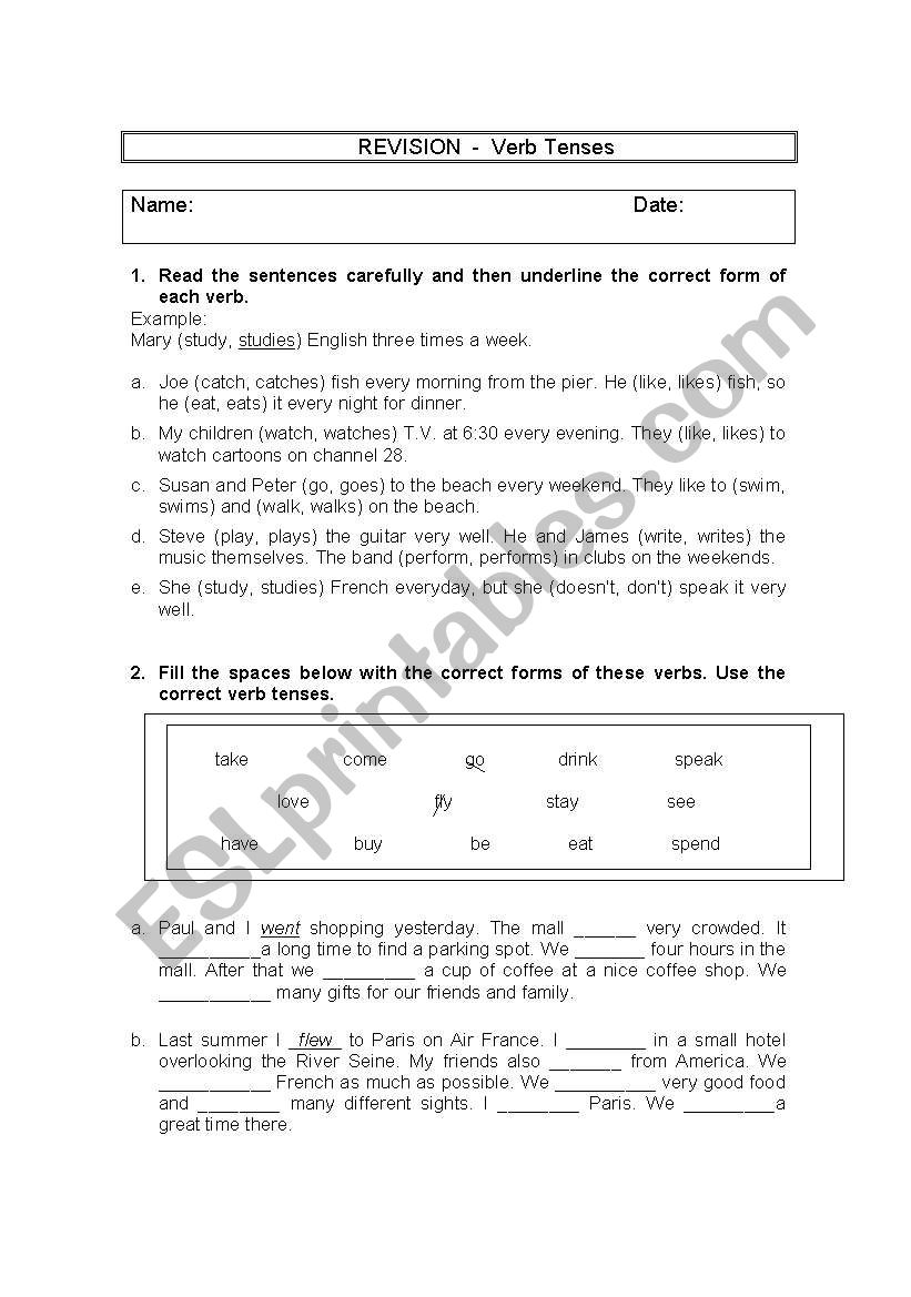 Verb Tense Revision worksheet