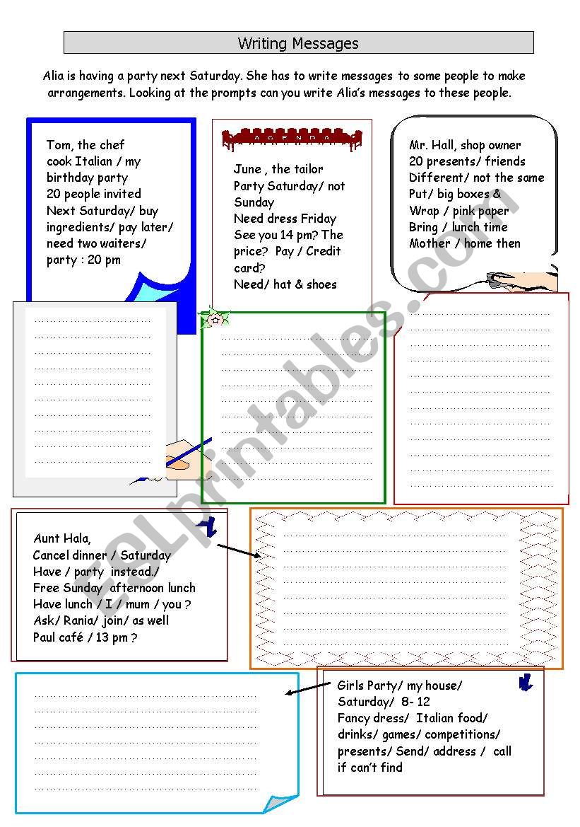 Writing a message worksheet