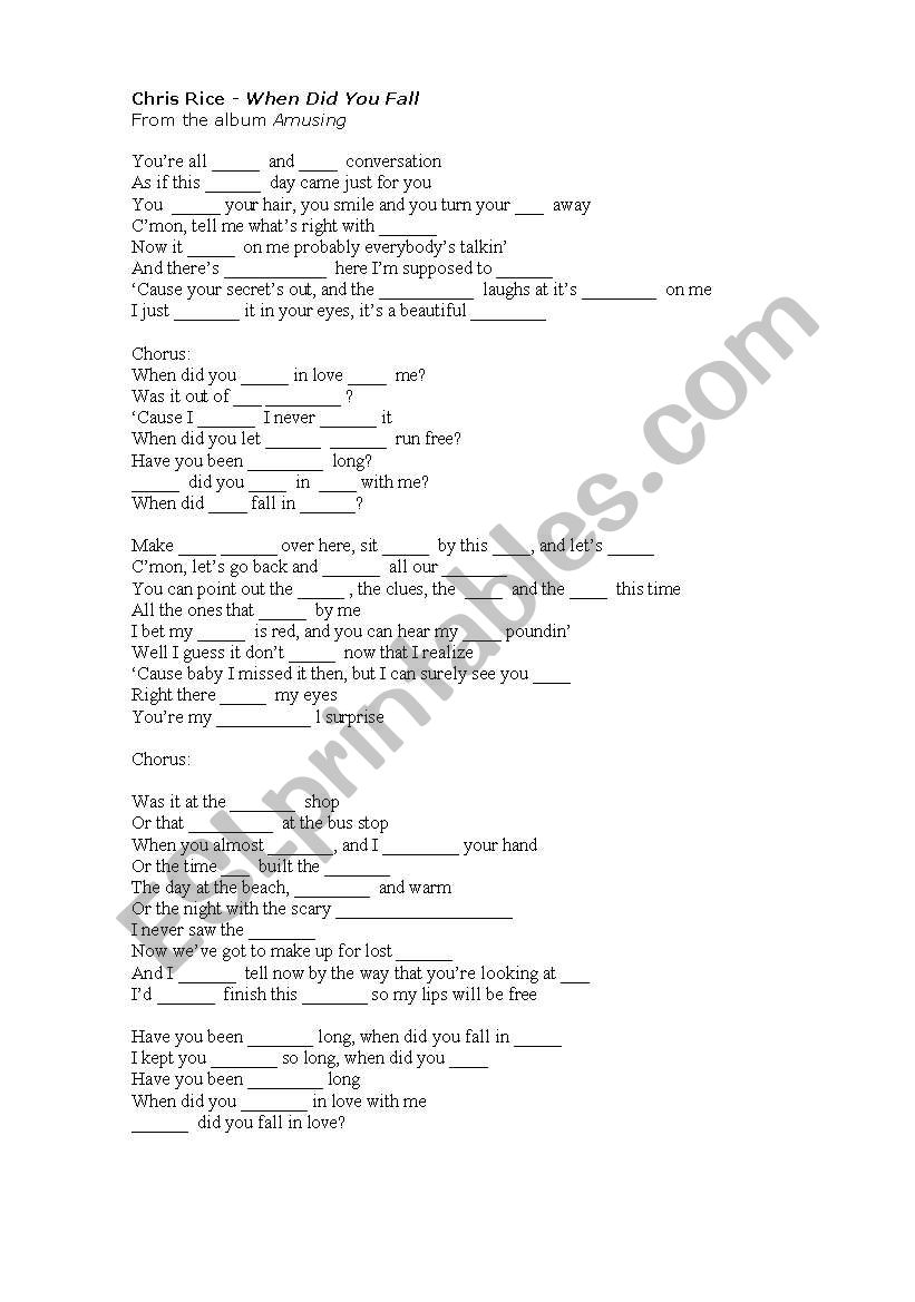 Song Cloze:  When did you fall in love with me