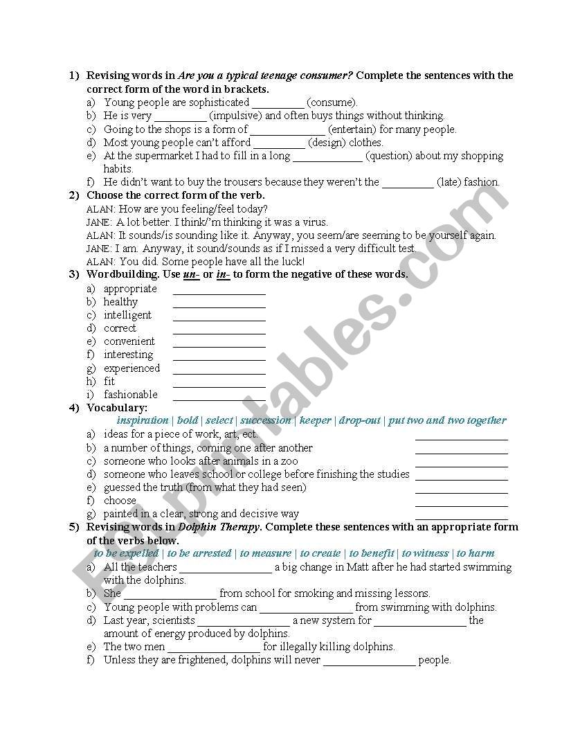 General Advanced Practise worksheet
