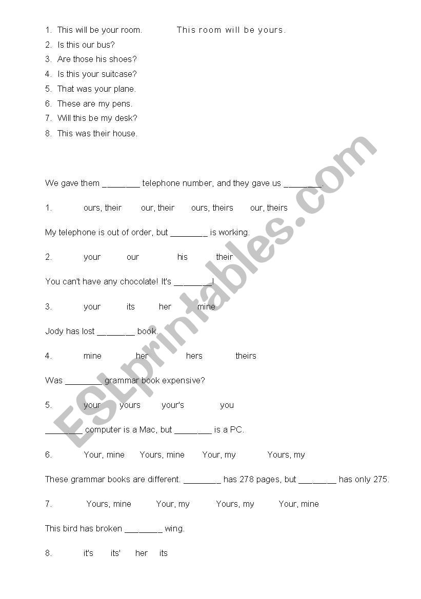 Pronouns worksheet