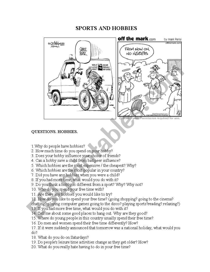 Sports and Hobbies worksheet
