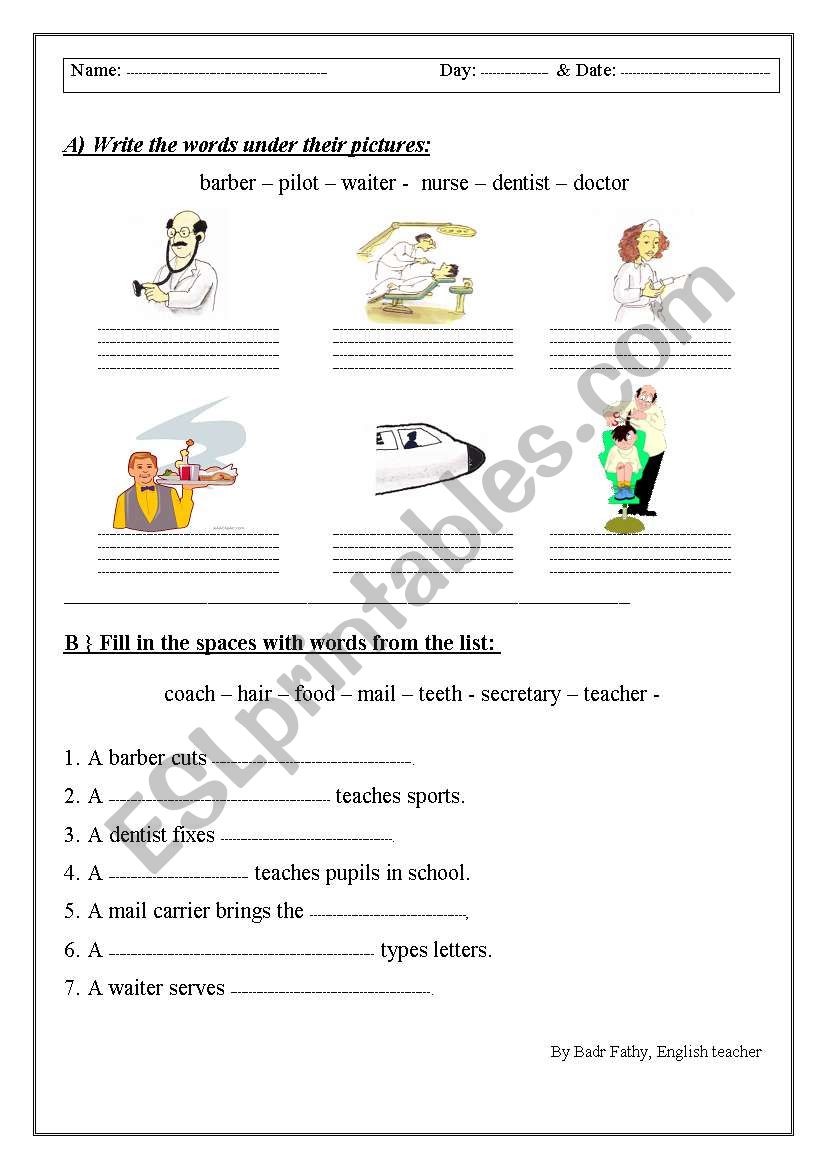 Jobs  worksheet