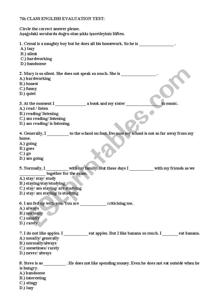 5. class exam questions worksheet