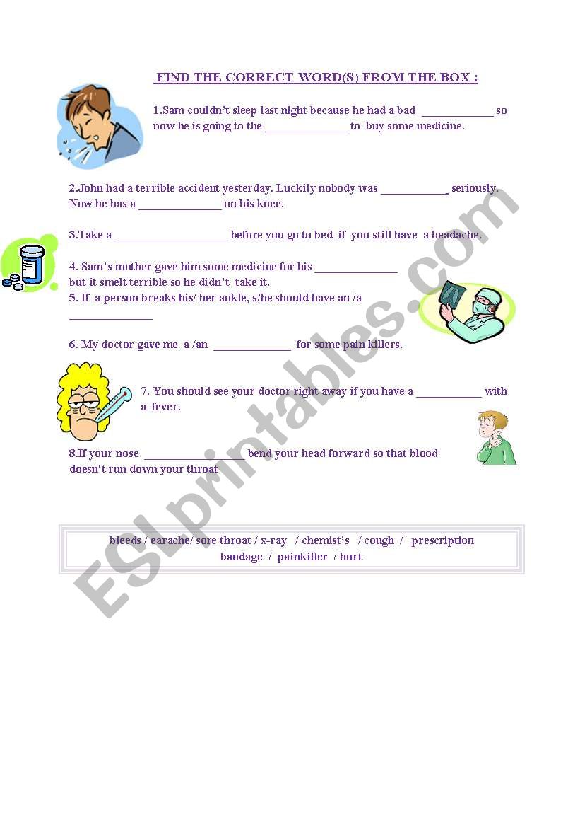 health problems  worksheet