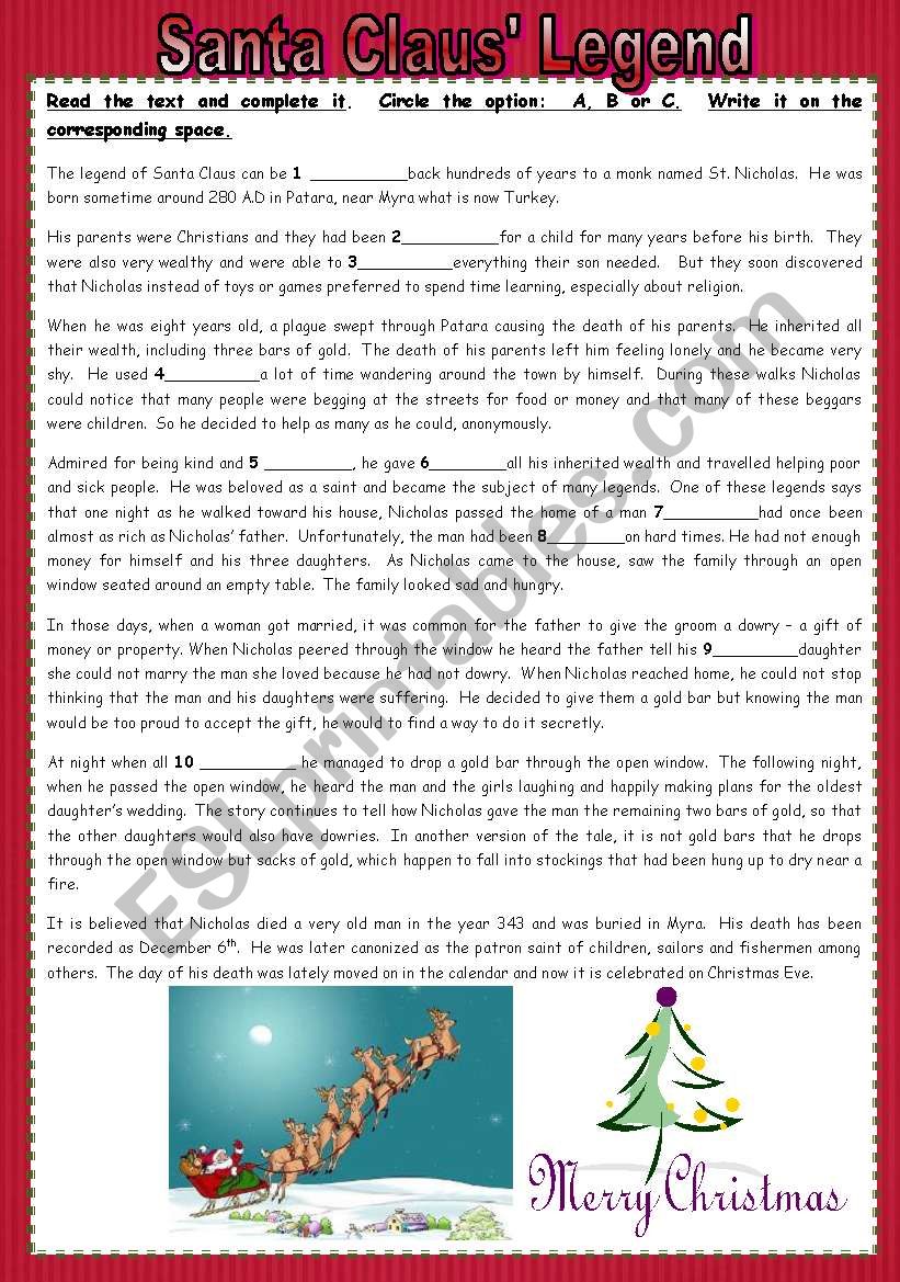 Santa Claus Legend worksheet