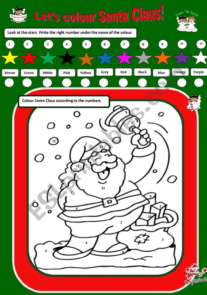 Lets colour Santa Claus. worksheet