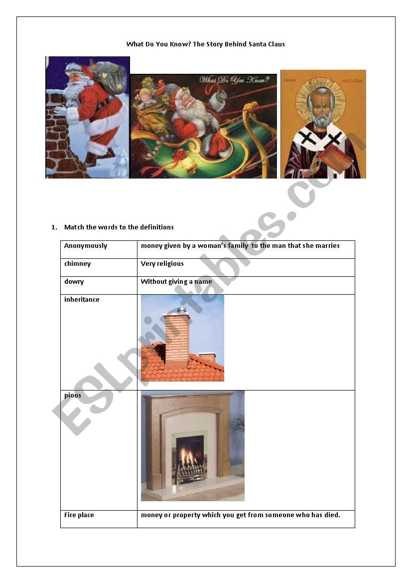 The Story Behind Santa Claus worksheet