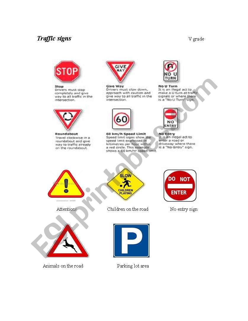 Traffic signs worksheet