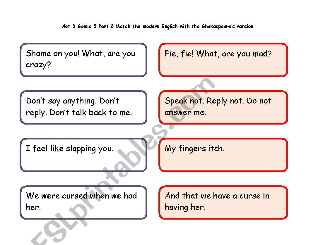 Romeo and Juliet Act 3 Sc5 Match to modern English part 2 tiles