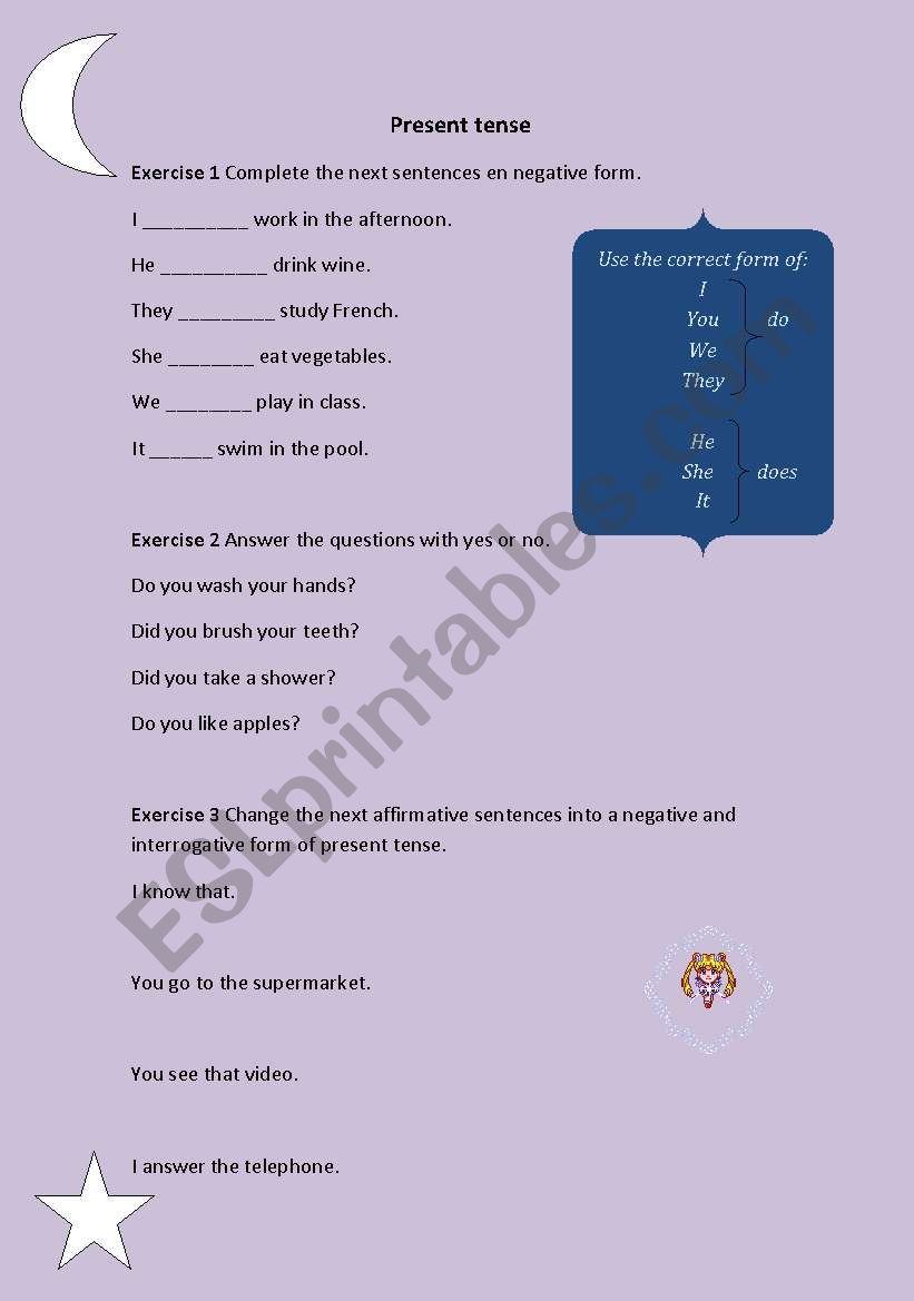 Present tense worksheet