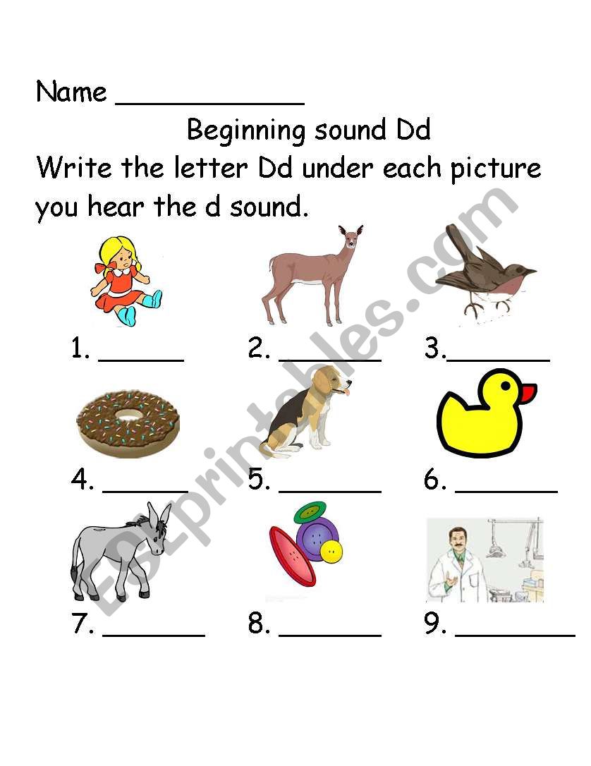 Beginning sounds Dd  worksheet