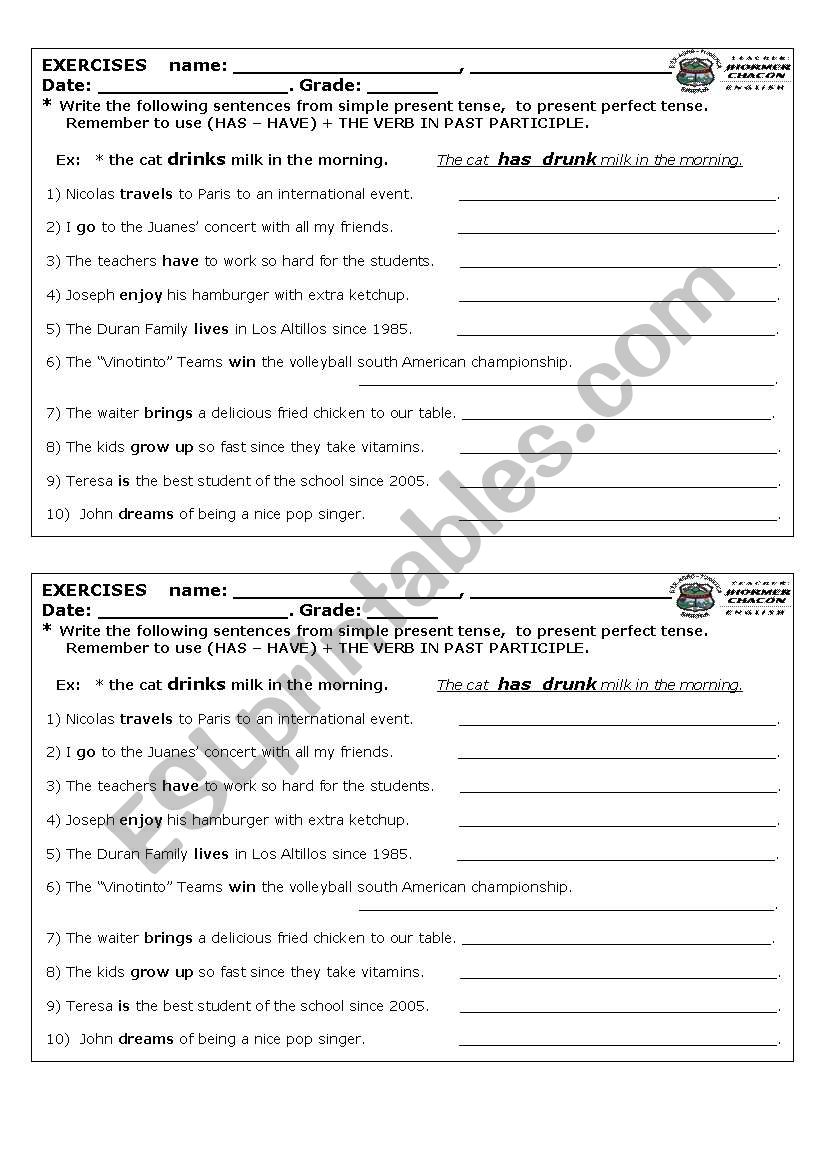 PAST PERFECT EXERCISES worksheet