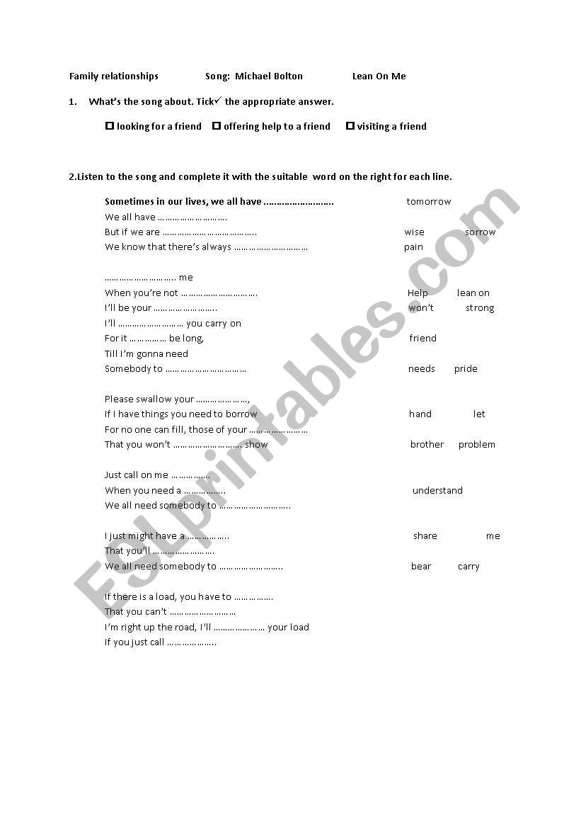 family relationships worksheet