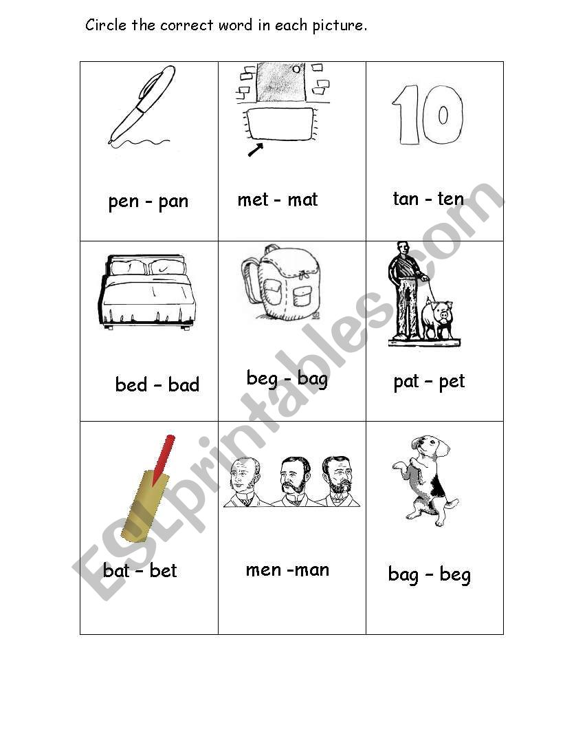 Short vowels /a/ and /e/ worksheet