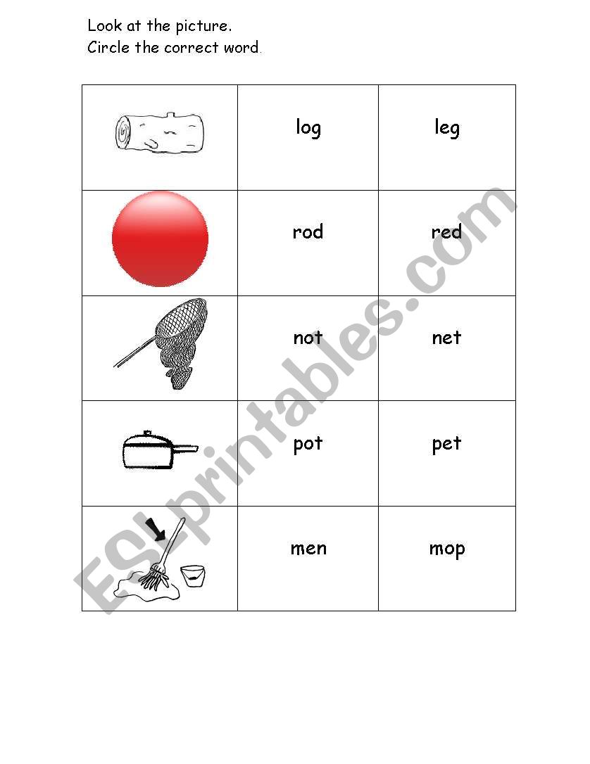 Short vowels /o/ and /e/ worksheet