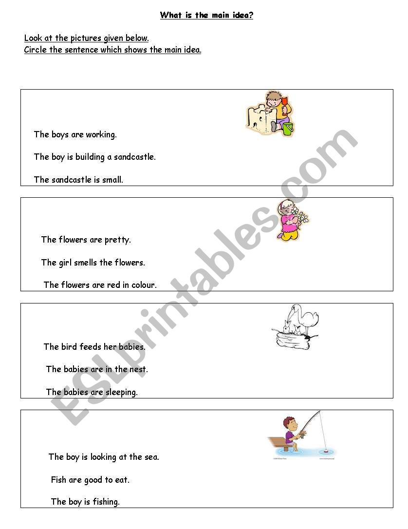 Main Idea of a picture worksheet