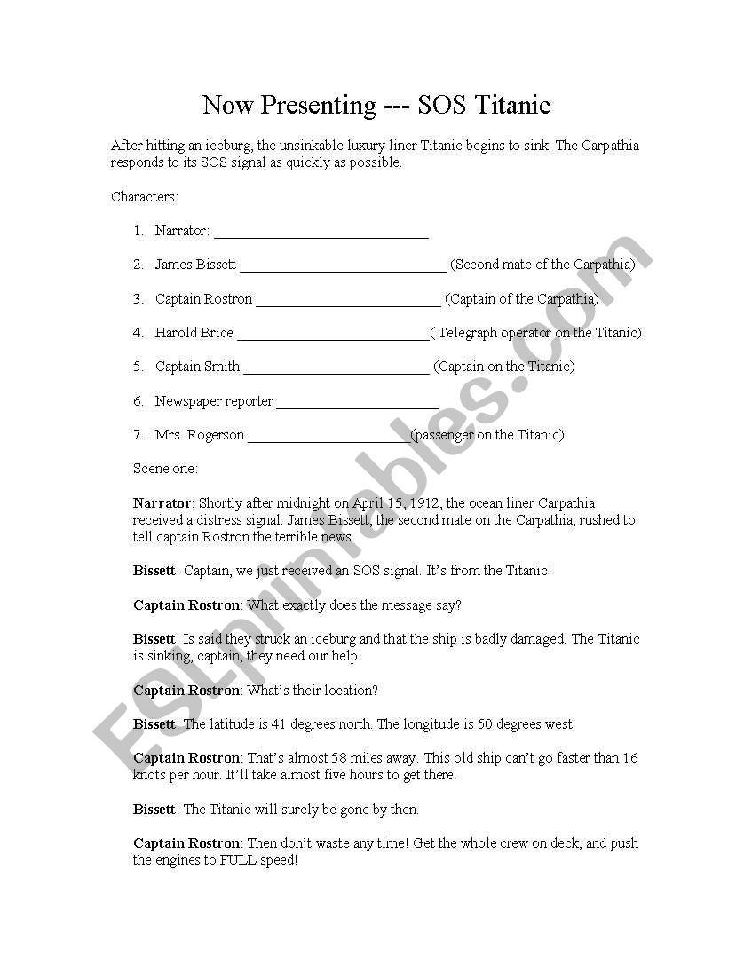 Readers Theatre Titanic worksheet