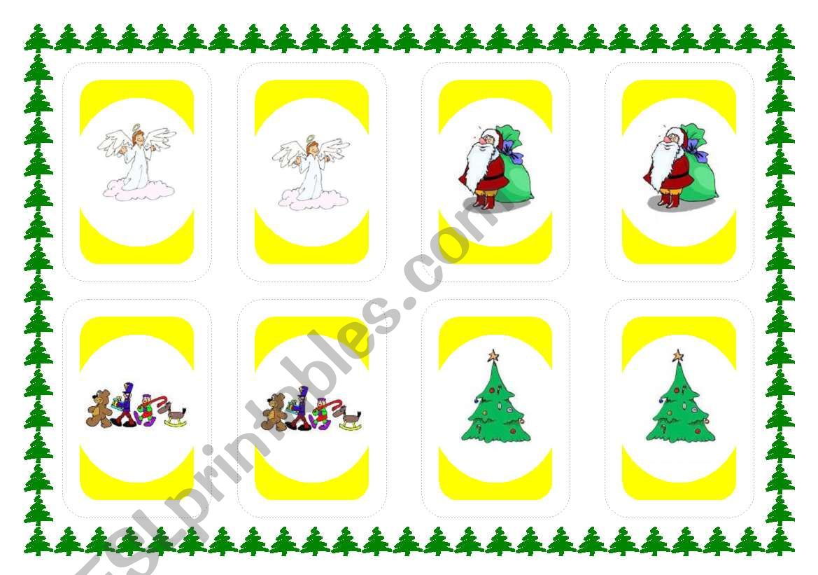 Xmas Uno game (yellow cards) worksheet