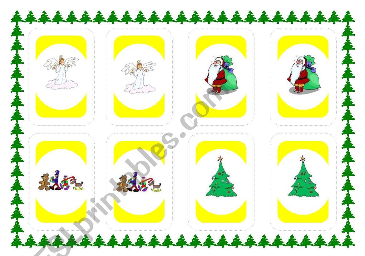 Xmas Uno game (yellow cards) worksheet