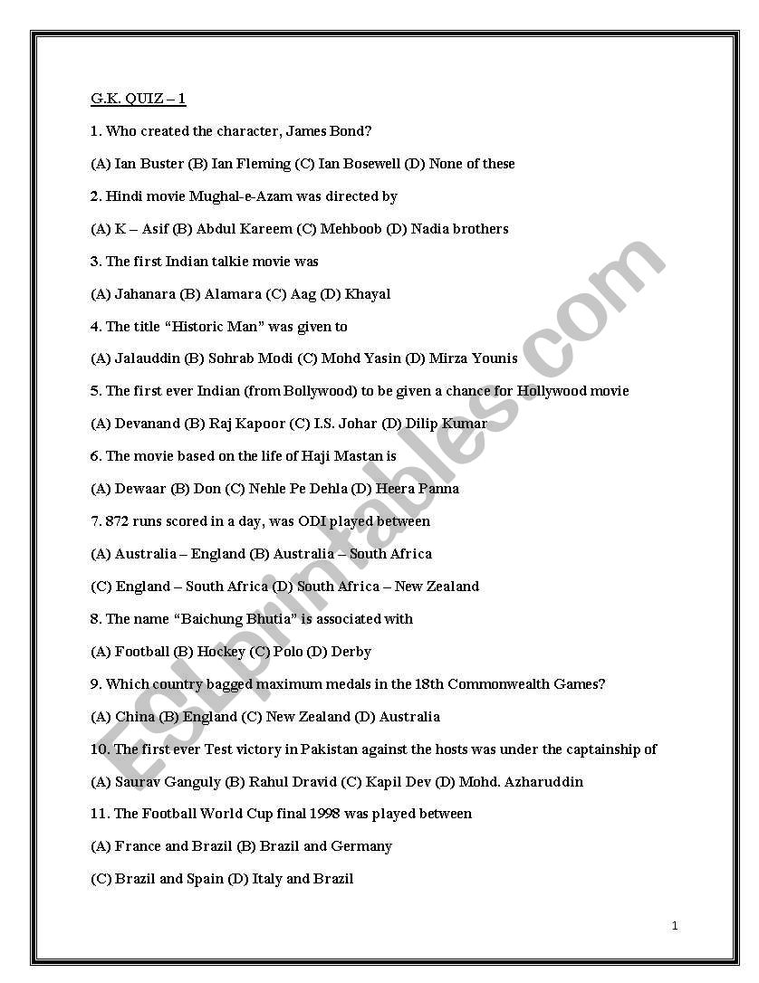 General Knowledge worksheet