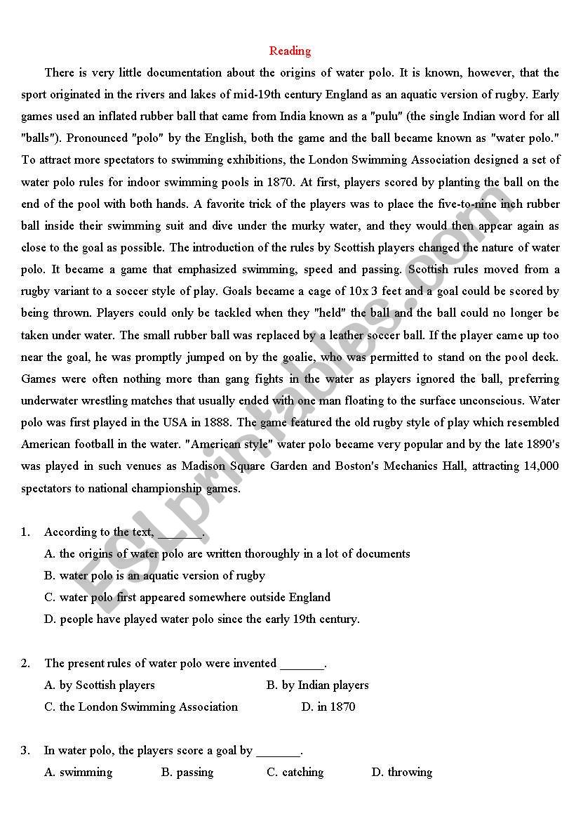 Reading Comprehension worksheet