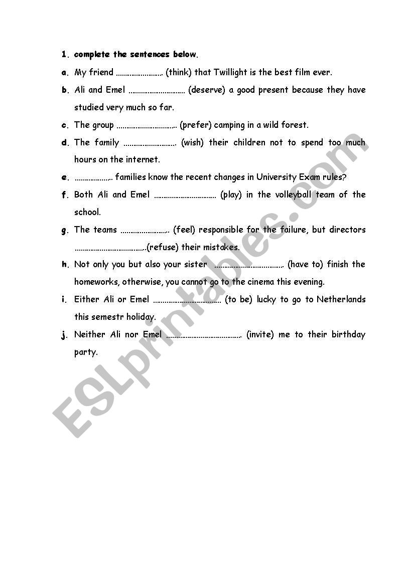 present tense exercise worksheet