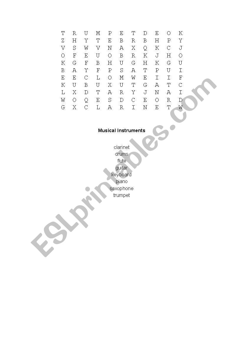 Musical instruments worksheet