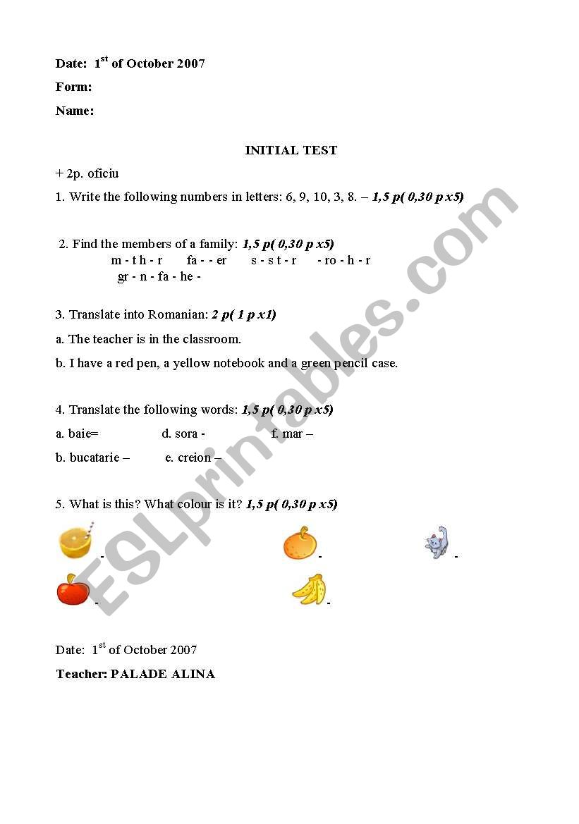 initial tests  worksheet