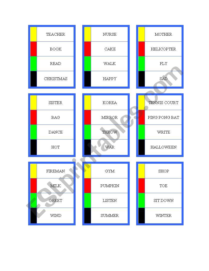 Pictionary vocabulary game worksheet
