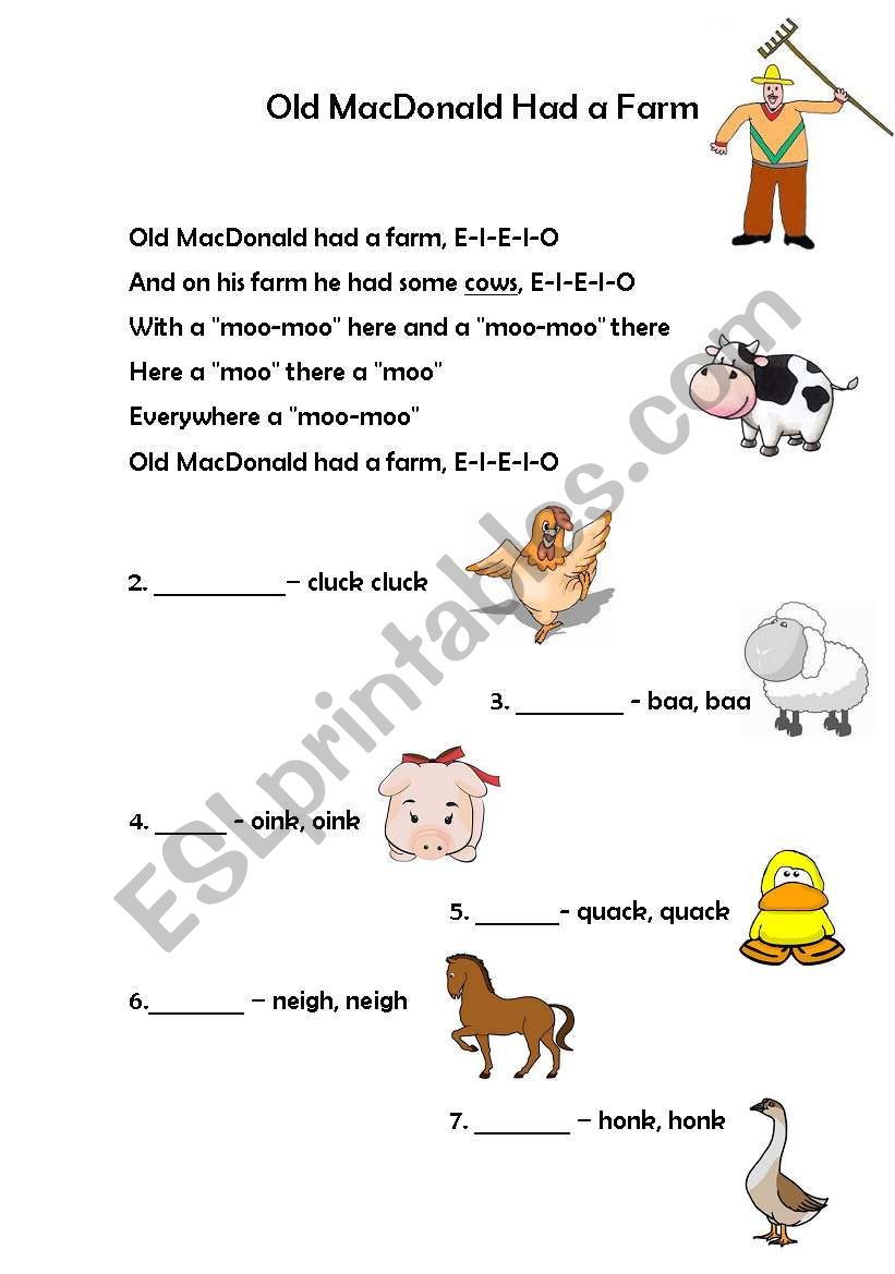 Old Mc Donald had a farm worksheet