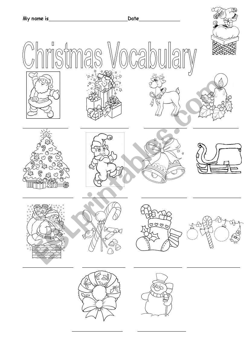 Christmas vocabulary worksheet