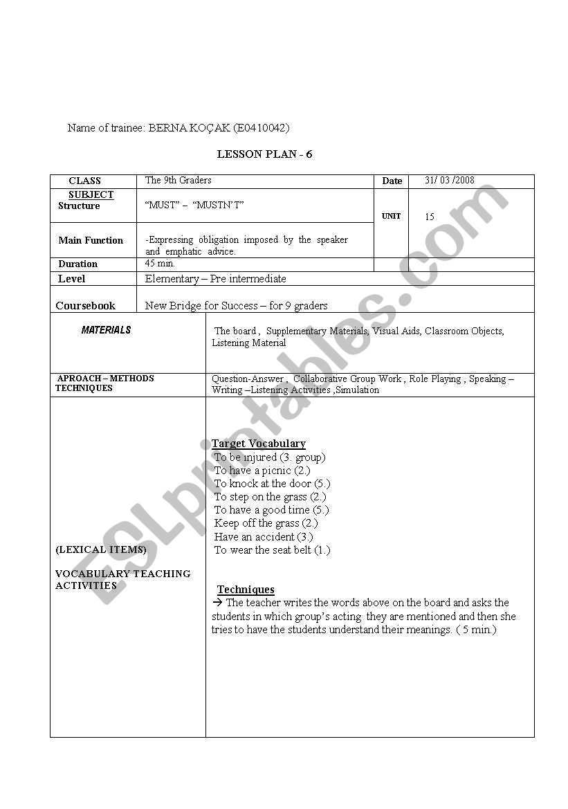 must - mustnt worksheet