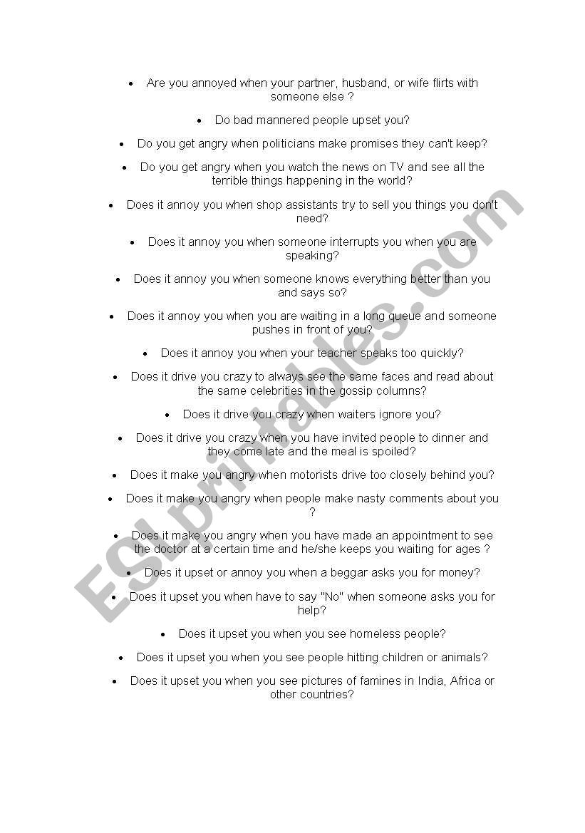 Questions about Feelings worksheet