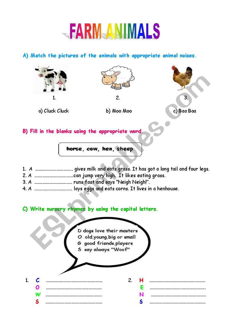 FARM ANIMALS WORKSHEET worksheet