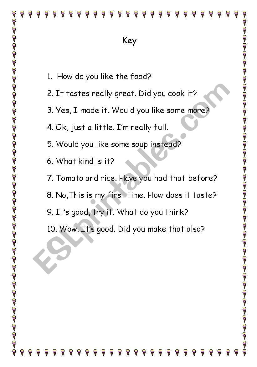 food worksheet