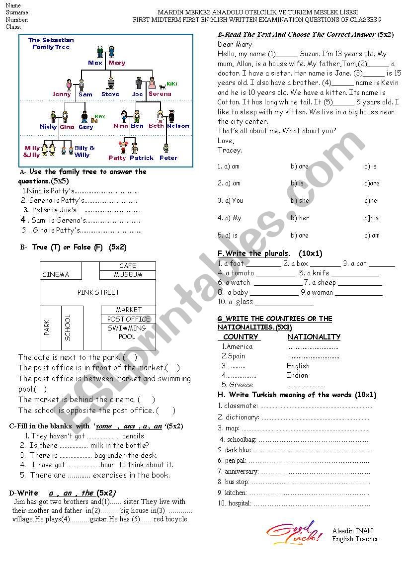 exam sample 9th grade worksheet