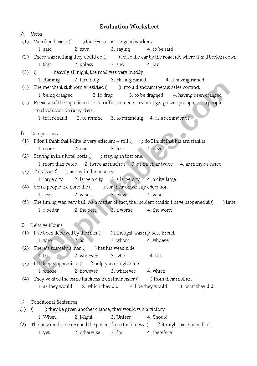 Evaluation Worksheet worksheet