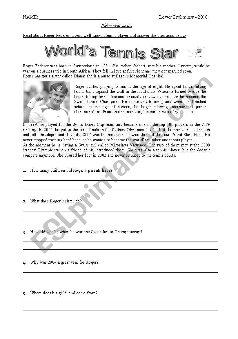 a  test! with roger federer!  worksheet